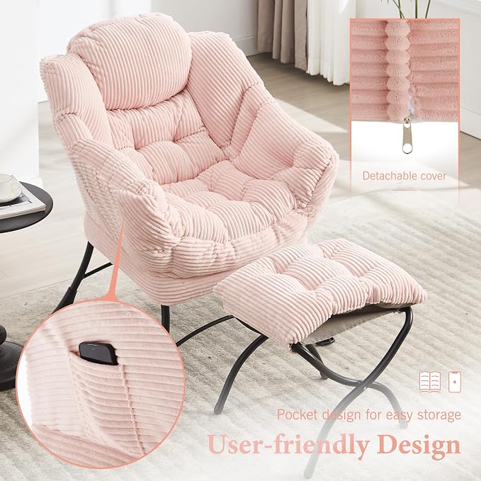 Lazy Chair with Ottoman, Office Modern Lounge Accent Chair with Armrests - Image 6