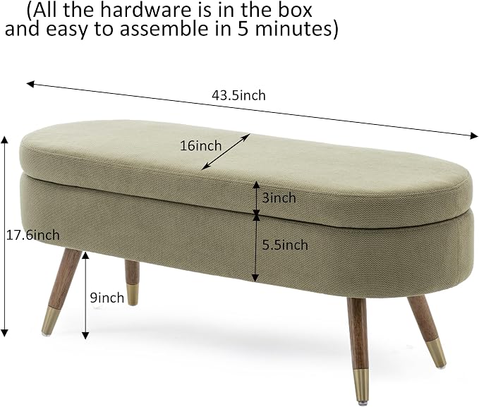 IAFIKE Oval Storage Bench 43.5" Ottoman Bench Upholstered Boucle Fabric - Image 2