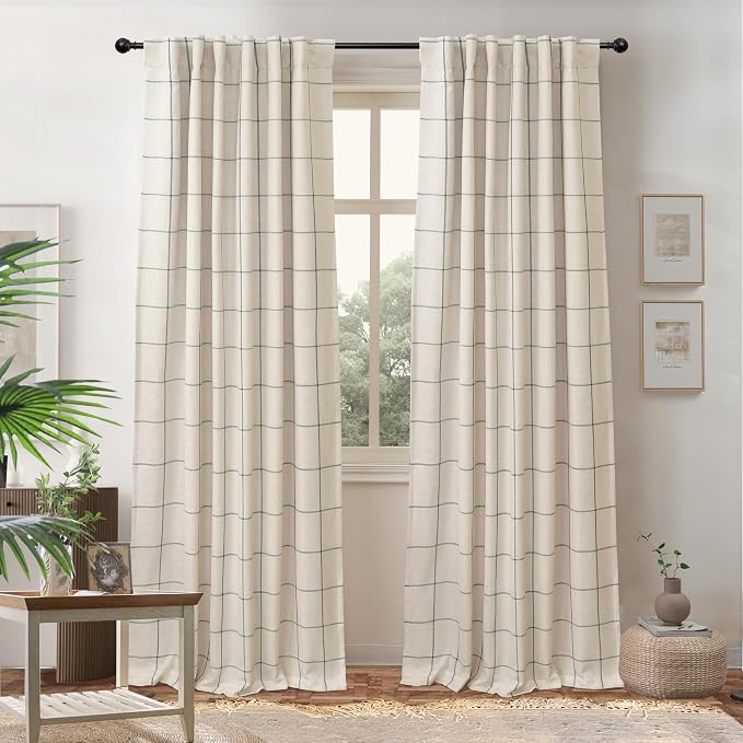 DriftAway 100% Blackout Plaid Linen Curtains W52xL84 Loden Green | 100% Blackout - Image 2