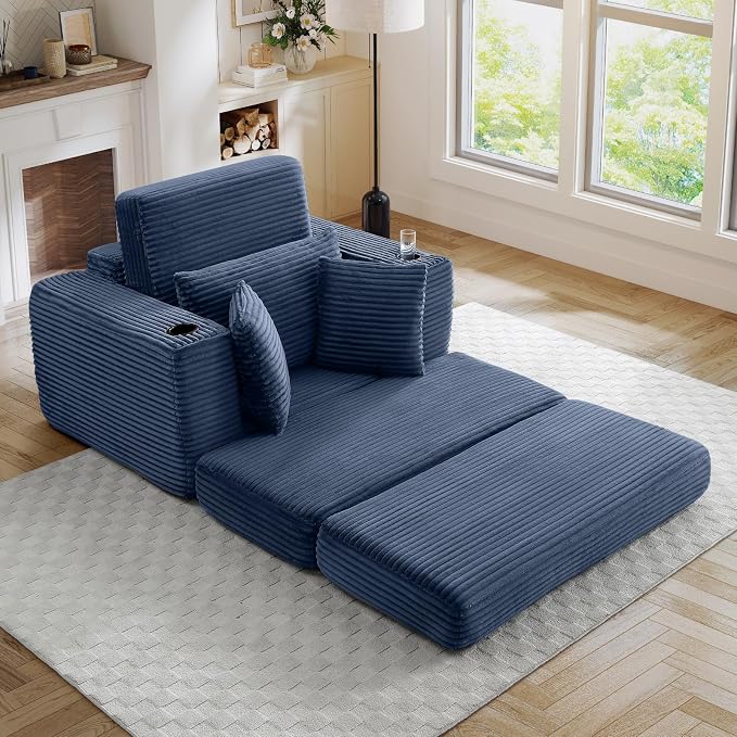Oversized Chaise Lounge Chair Indoor, 52.4"W Corduroy Upholstered Fluffy Comfy - Image 7