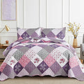Dinjoy Purple Quilt Set Twin Size, Reversible Patchwork Floral Bedspreads | by DINJOY