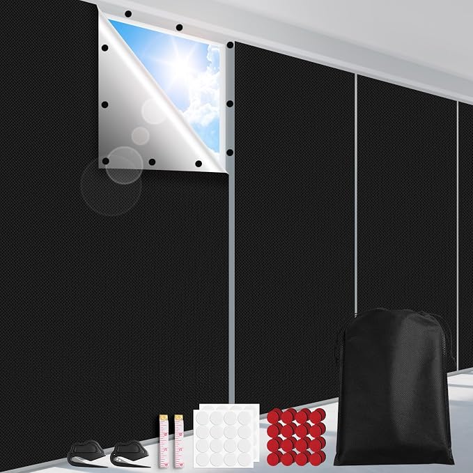 FADOTY 100% Blackout Curtains 2 Pack, No Drill, Sun Heat Light Blocker by FADOTY