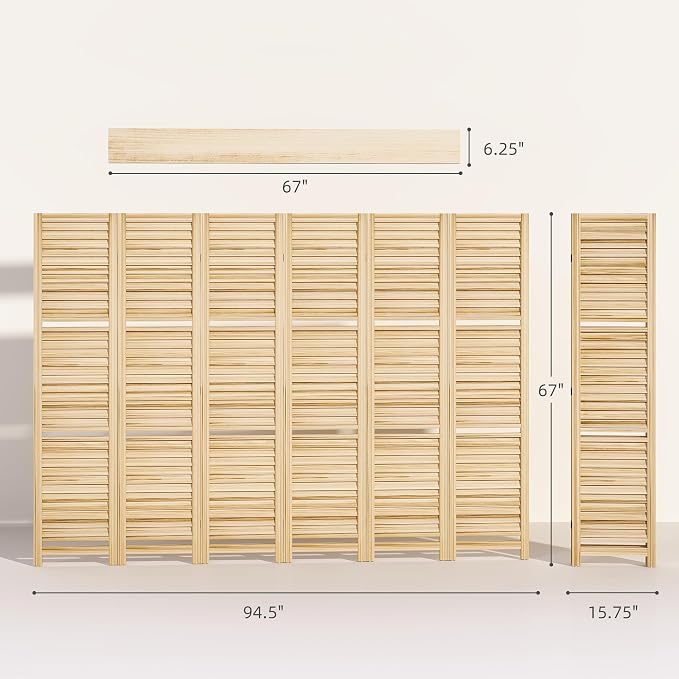 HOMCOM Room Divider with Shelves, 6 Panel, Natural Wood | Wood Privacy Screen - Image 7