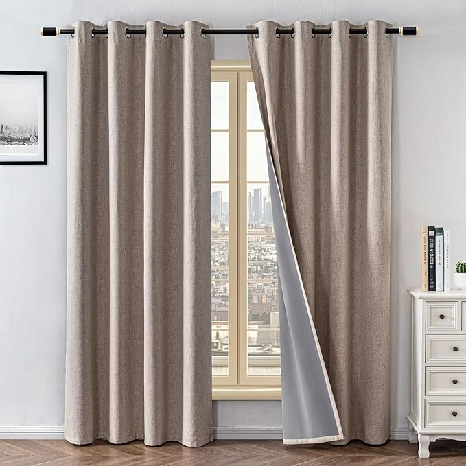 100% Blackout Curtains for Bedroom Room, Custom Curtains Blackout Thermal Insulated 1 Panel, Grommet Light Blocking Drapes for Bedroom Windows Luxury Decor(Custom Size,Light Beige