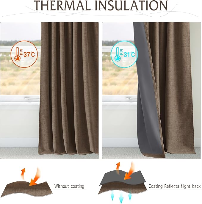 RYB HOME Brown 100% Blackout Short Curtains 45 Inches Long - Image 4