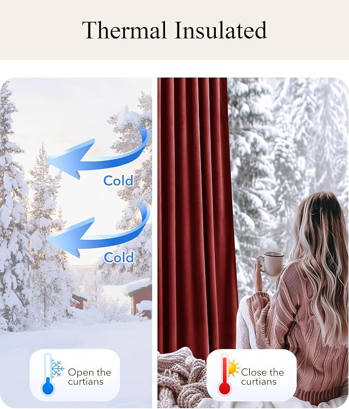Burgundy Red Velvet Curtains 84 inches Christmas Decor, 2 Panels | Thermal - Image 5