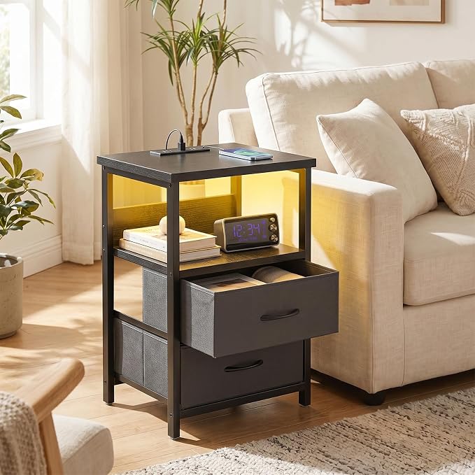 Fixwal Black Nightstands Set of 2, Led Night Stand - Image 7