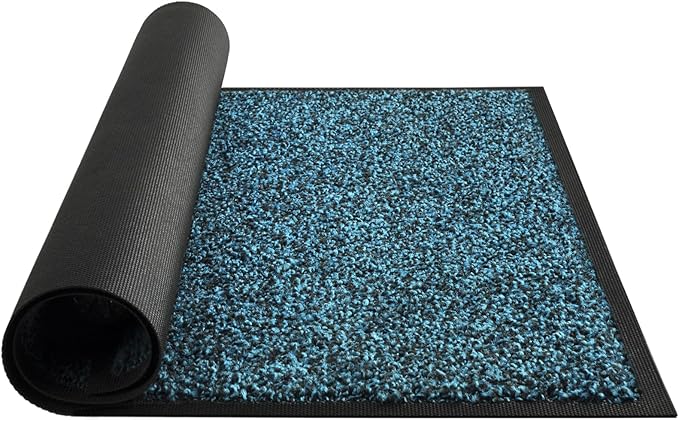 Mibao Front Door Mat, Dirt Trapper Welcome Mat for Outdoor Indoor, Non-Slip Waterproof Doormat, Durable Machine Washable Low Profile Entry Rug for Back Door Outside Patio Porch, 36" x 24", Blue