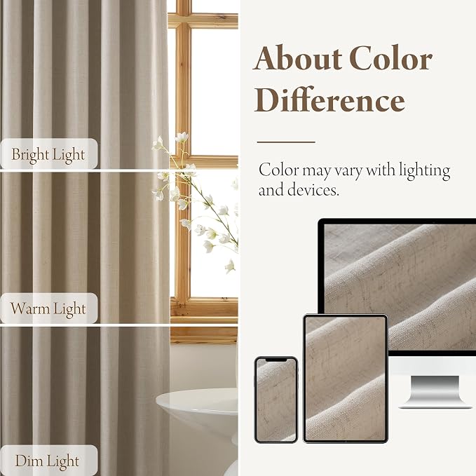 RYB HOME Linen Blackout Curtains 96 inches Long, 100% Blackout Noise Reducing - Image 7