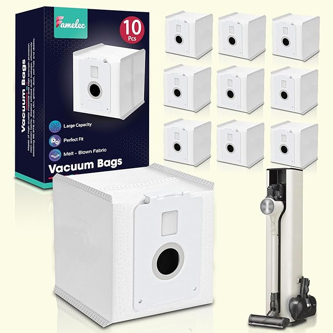 FAMELEC 10 Pack for LG Vacuum Bags, Compatible with LG CordZero All in One Tower Vacuum A939KBGS A938KBGS A937KGMS, High-Efficiency Replacement Vacuum Cleaner Bags