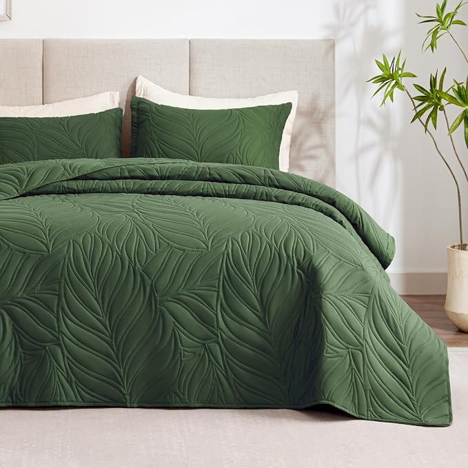 EXQ Home Quilt Set King Size Olive Green 3 Piece, Lightweight Soft Coverlet by EXQHomeTexitleCoLtd