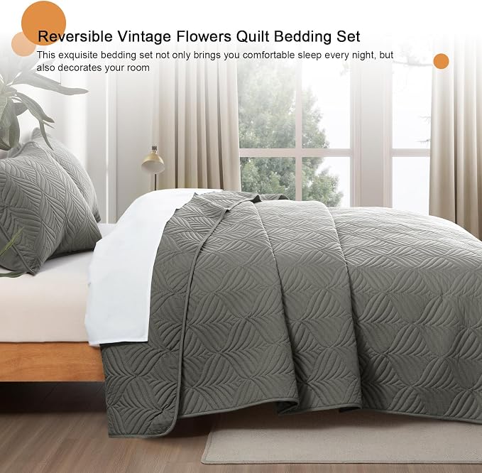 Whale Flotilla Extra Soft King Quilt Bedding Set, Lightweight Bedspreads | Grey - Image 5