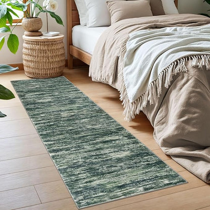 2x6 Modern Abstract Runner Rug for Hallways, Dark Green Super Soft Hallway Decor Kitchen Rugs with Non-Slip, Non-Shedding Washable Rug for Entryway Bedroom Indoor