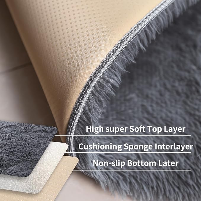 Grey Fluffy Large Area Rug 8x10, Soft Washable Shag Carpet | Cute plush fuzzy - Image 5