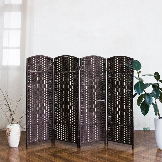 4-Panel Short Room Divider, 3.9 ft Freestanding Partition Wall, Dark Brown - Image 3