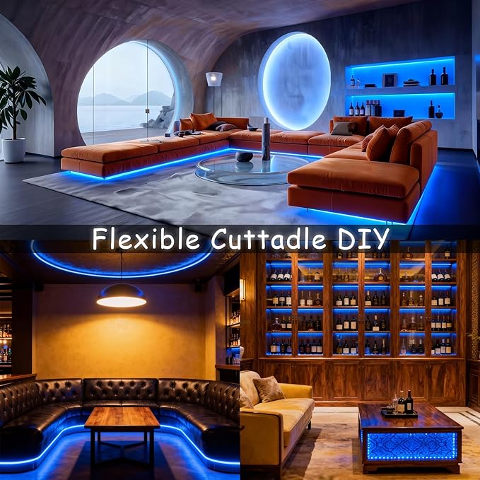 Aalnfe Blue Led Lights Strip Indoor Rope Lights Easy DIY Cuttable Strip Lights for Fish Tank Bar Room Bathroom Living Room Kitchen Ceiling Wall Vanity Mirror Decor