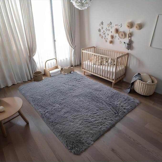 3x5 Grey Fluffy Shag Rug for Bedroom, Plush Washable Carpet | Area Rug for - Image 7