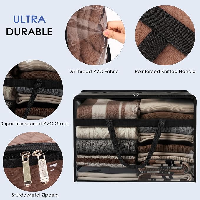 Blanket Storage Bags 4 Pack 60L Clothes Comforter Bedding Container Black | - Image 3