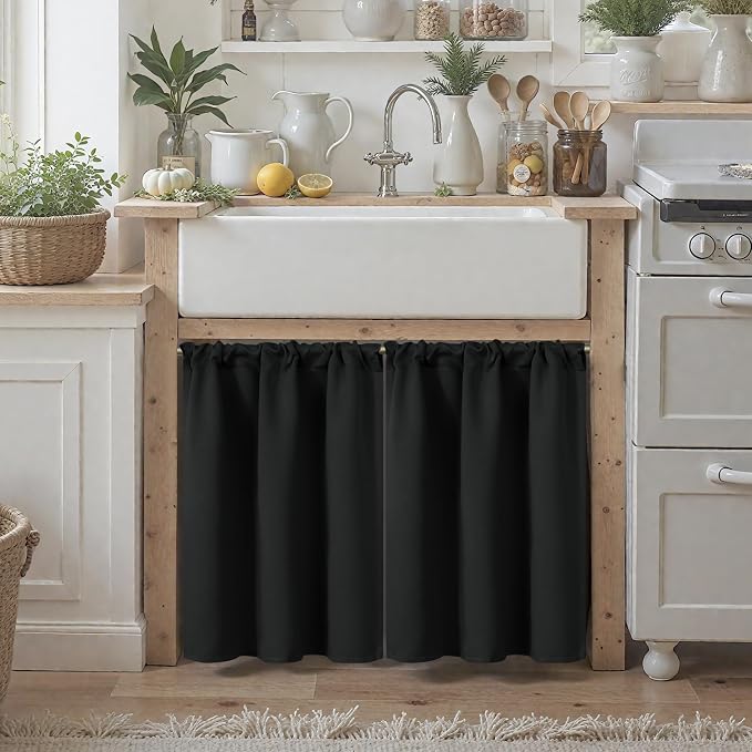 BGment Black Cafe Curtains 24 Inch Length 2 Panels - Image 3
