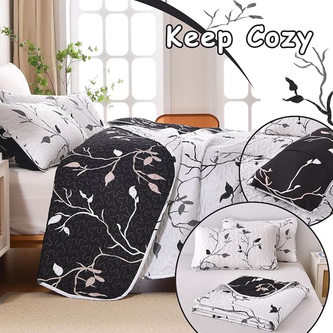 DJY Floral Quilt Set King Size 3 pcs Botanical Bedspread, Elegant Lightweight - Image 5