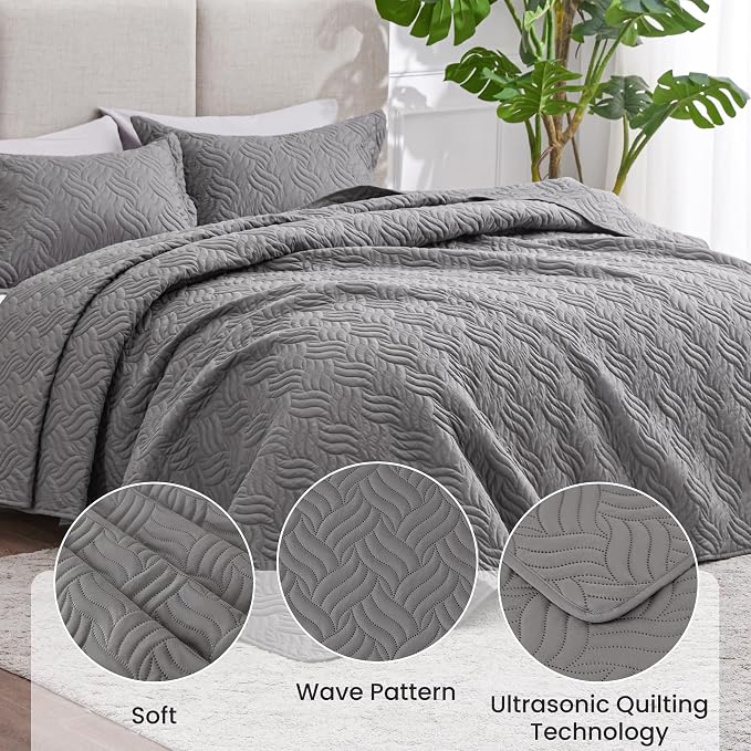 Love's cabin King Size Quilt Bedding Set Grey Bedspreads - Image 4