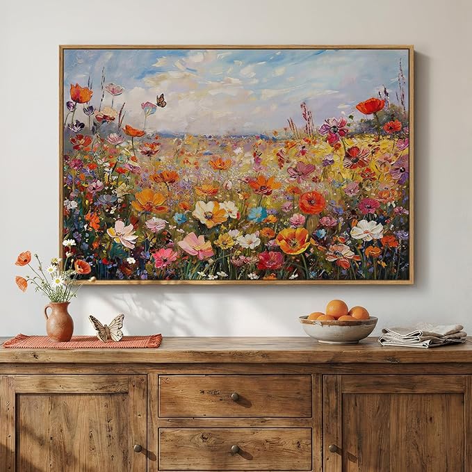 Framed Colorful Floral Botanical Wall Art, Flower Landscape Canvas Prints by Cuspin