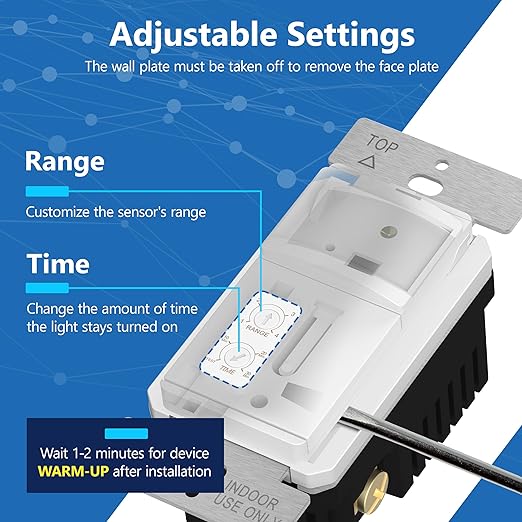 LIDER Motion Sensor Switch with Wall Plate, PIR Sensor Light Switch, Occupancy & Vacancy Modes, No Neutral Wire Required, 120V, 60Hz, 150W LED/CFL, Single Pole, LPS-1P-WWP, UL Listed, White
