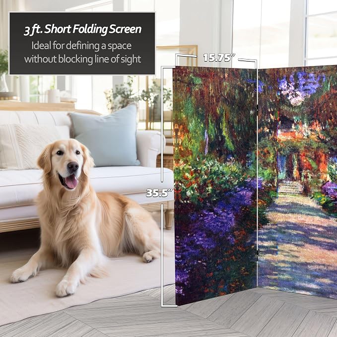 Red Lantern Double Sided Works of Monet Canvas Folding Screen - Image 5