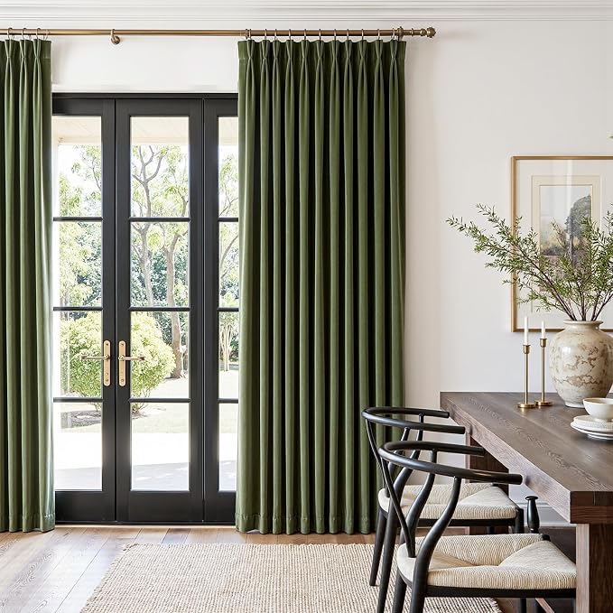 Moss Green Soft Velvet Pinch Pleat Blackout Curtains 102 Inches Long Soundproof - Image 5