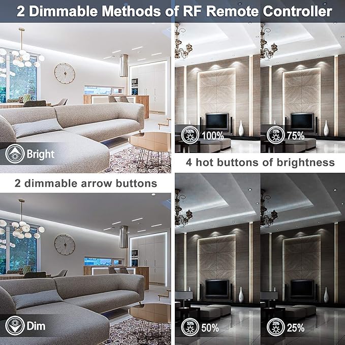 MY BEAUTY LIGHT LED Strip Lights White,65.6ft Dimmable LED Light Strip with RF Remote,1200 Bright 6500K 2835 LEDs,Plug-in Adhesive Rope Lights with Timing Mode for Living Room Bedroom Kitchen
