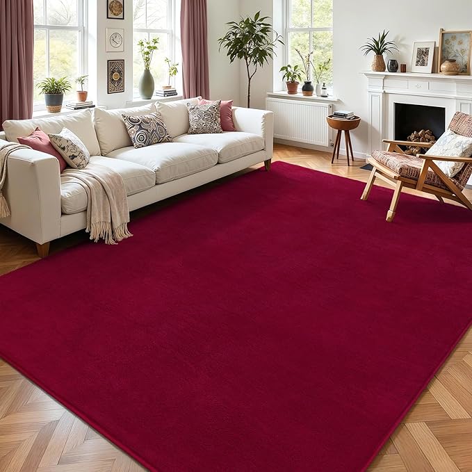 5x7 Area Rugs for Living Room Non Slip Dorm Bedroom Rug, Wine Red | Modern Area - Image 3