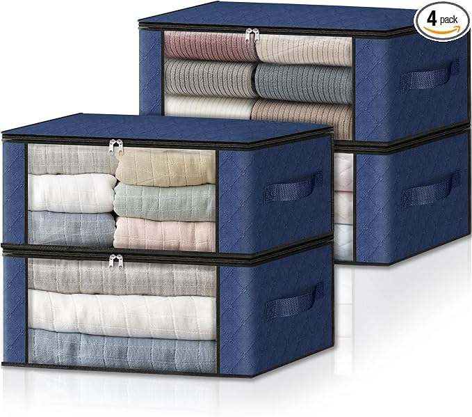 HomeHacks 4-Pack Clothes Organizer Storage Bags, 35L Storage Bins, Reinforced by HomeHacks