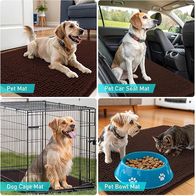 OLANLY Dog Door Mat for Muddy Paws 47x32, Absorbs Moisture and Dirt, Absorbent Non-Slip Washable Doormat, Quick Dry Chenille Mud Mat for Dogs, Entry Indoor Entryway Carpet for Inside Floor, Brown