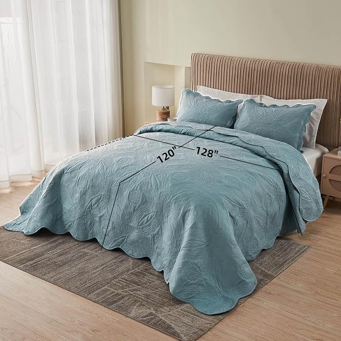 Kingnex Oversized King Bedspreads 128x120 Ultrasonic Quilted Blue | Extra Wide - Image 2