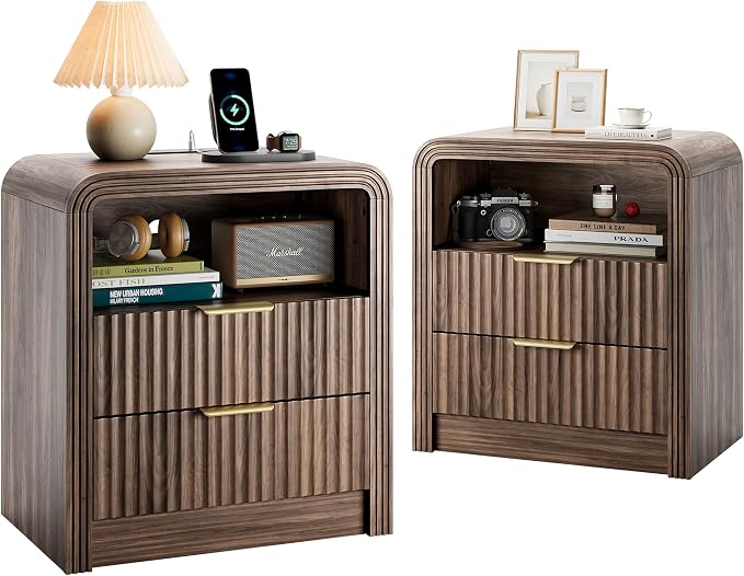 Fluted Nightstand Set of 2 by Decofy