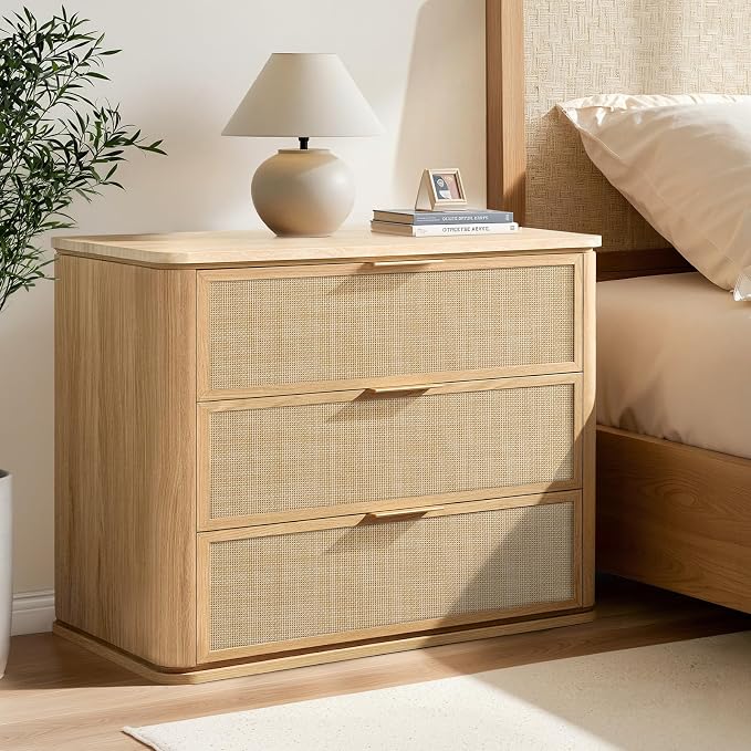 Night Stand, 30.71" W Rattan Nightstand by LogMith