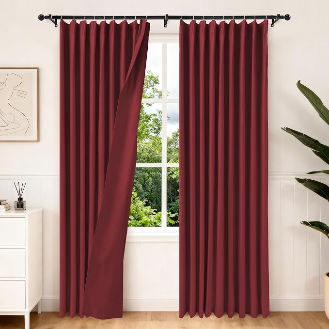 Etherealveil Wine Red Pinch Pleated Blackout Curtains 2 Panels 60"x102" | Back by Etherealveil
