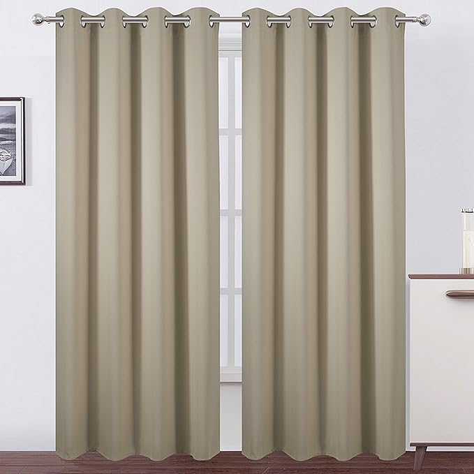 Beige Thermal Blackout Curtains/52 x 95 Inch/Set of 2 Panels Room Darkening by Lemomo