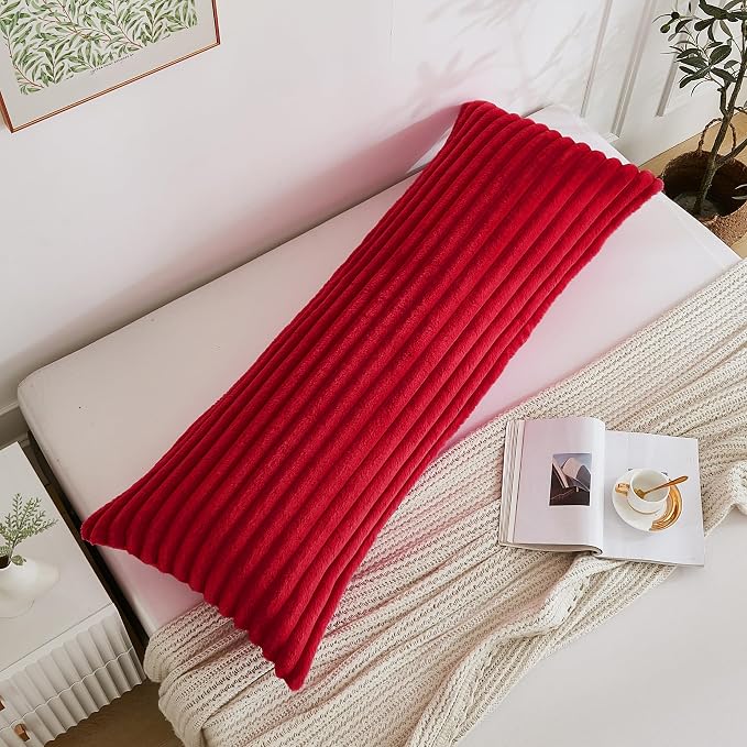 Full Body Pillow with Fluffy Stripe Faux Fur Removable Cover, 7D Fiber Fill - Image 3
