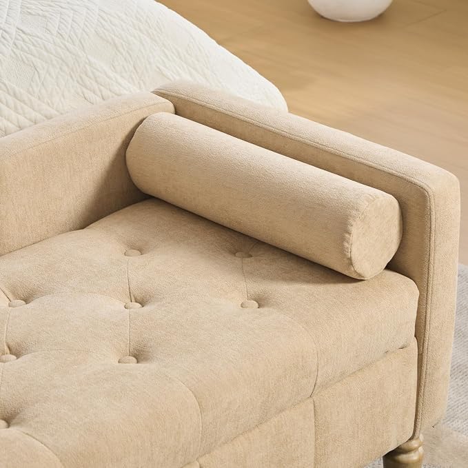 64.6" End of Bed Storage Bench for Bedroom, Sand. | Modern End of Bed Ottoman - Image 6