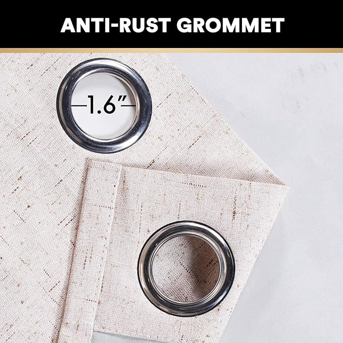 PrinceDeco Linen Blackout Curtains 108 Inch Blackout Curtains 100% Black Out Curtains Linen Look Patio Door Curtains for Sliding Glass Doors Extra Wide Thermal Insulated Drapes,W100 X L108 Inch, Ivory