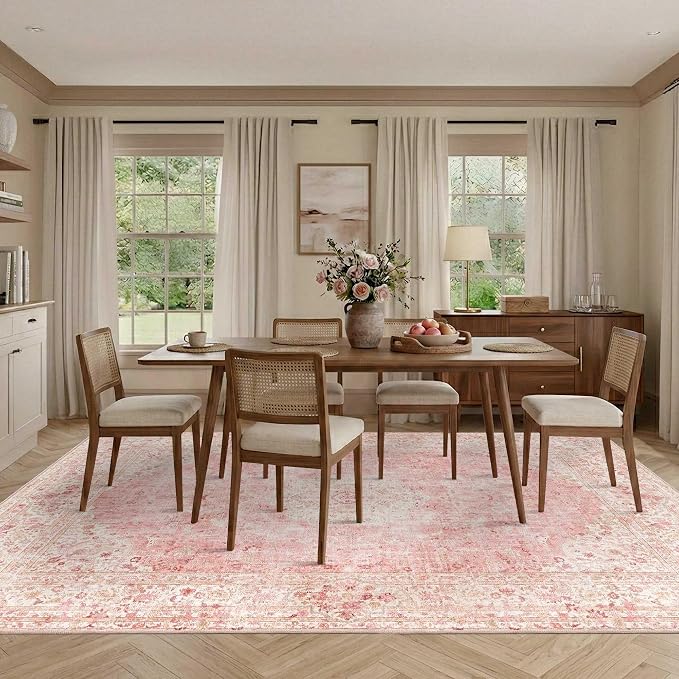 Latte&Fog 8x10 Area Rugs for Living Room Washable Large Pink Rugs Cute | Non - Image 4