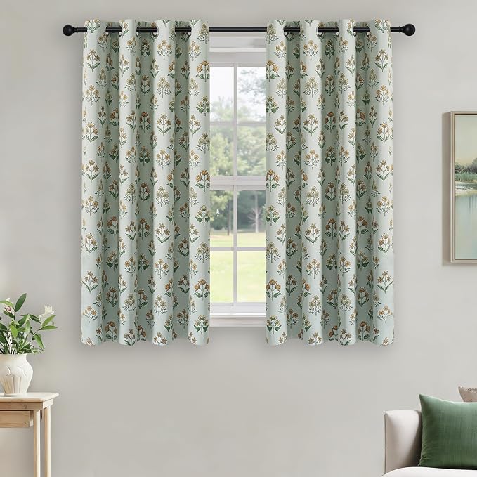 RYB HOME 100% Green Blackout Patterned Curtains - Image 2