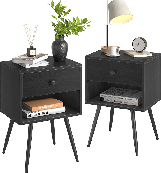 VECELO Nightstands Set of 2, Mid Century Modern End Bedside Table, Night Stand - Image 8