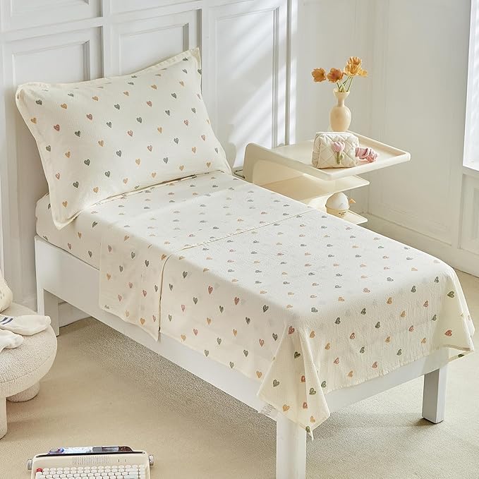 DuShow White Star Toddler Bedding Set,4 Pieces Reversible Toddler Comforter Set,Ultra Soft Crib Bed Set for Girls and Boys,Including Comforter,Sheets and Pillowcase