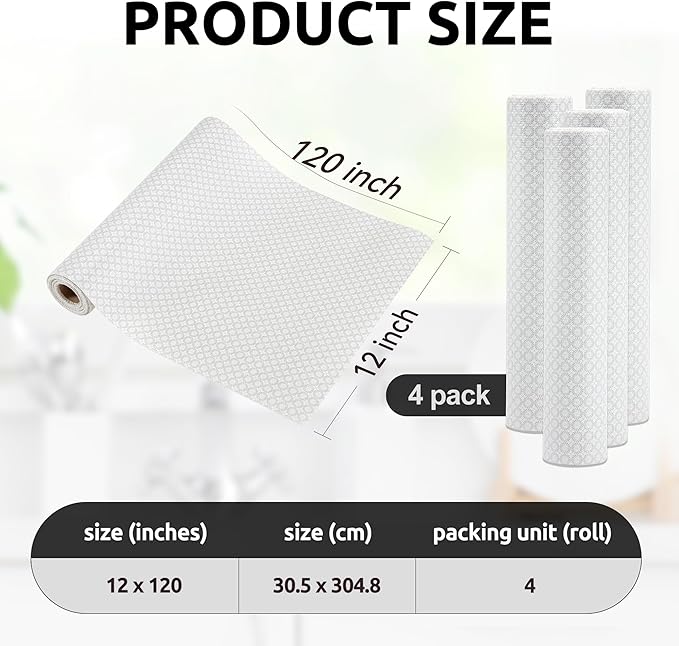 RAY STAR 12X120 Inch Shelf Liner for Kitchen Cabinets, Non-Adhesive Cabinet Liner Washable, PVC Drawer Liner for Dresser Non-Slip Bathroom (White Circle)(4 Roll)