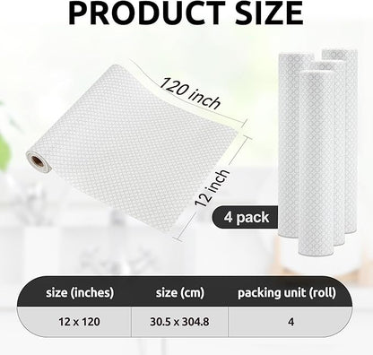 RAY STAR 12X120 Inch Shelf Liner for Kitchen Cabinets, Non-Adhesive Cabinet Liner Washable, PVC Drawer Liner for Dresser Non-Slip Bathroom (White Circle)(4 Roll)
