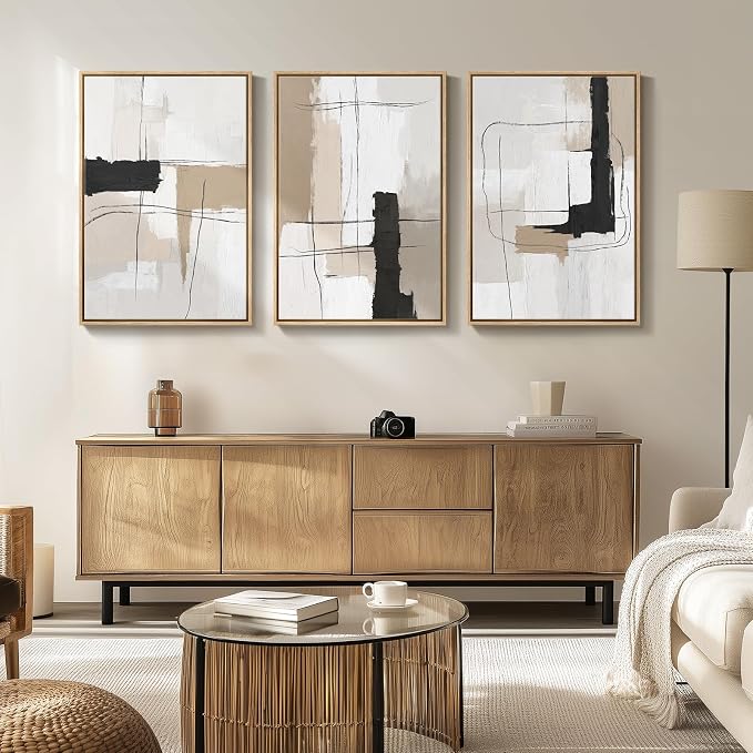 Large Framed Neutral Abstract Wall Art - Image 2