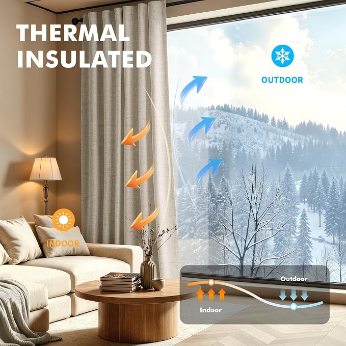 MIULEE 100% Blackout Linen Curtains 42 x 72 Inch Cobblestone 2 Panels | Thermal - Image 4