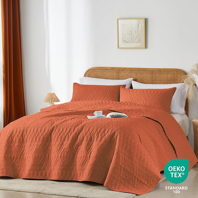 akkialla Full/Queen Size Quilt Bedding Set, Burnt Orange Lightweight Microfiber - Image 2